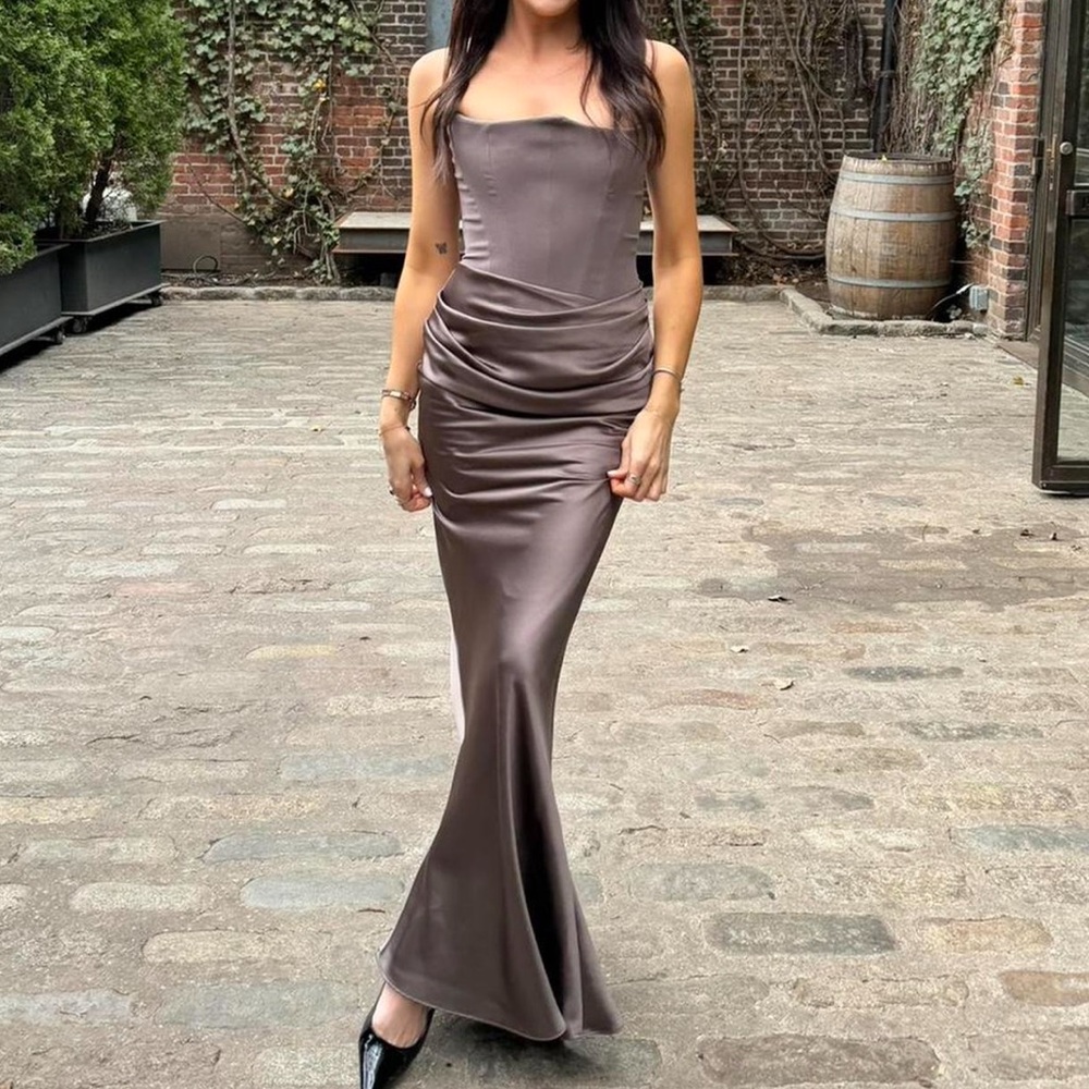 House of CB Elegant Brown Satin Dress